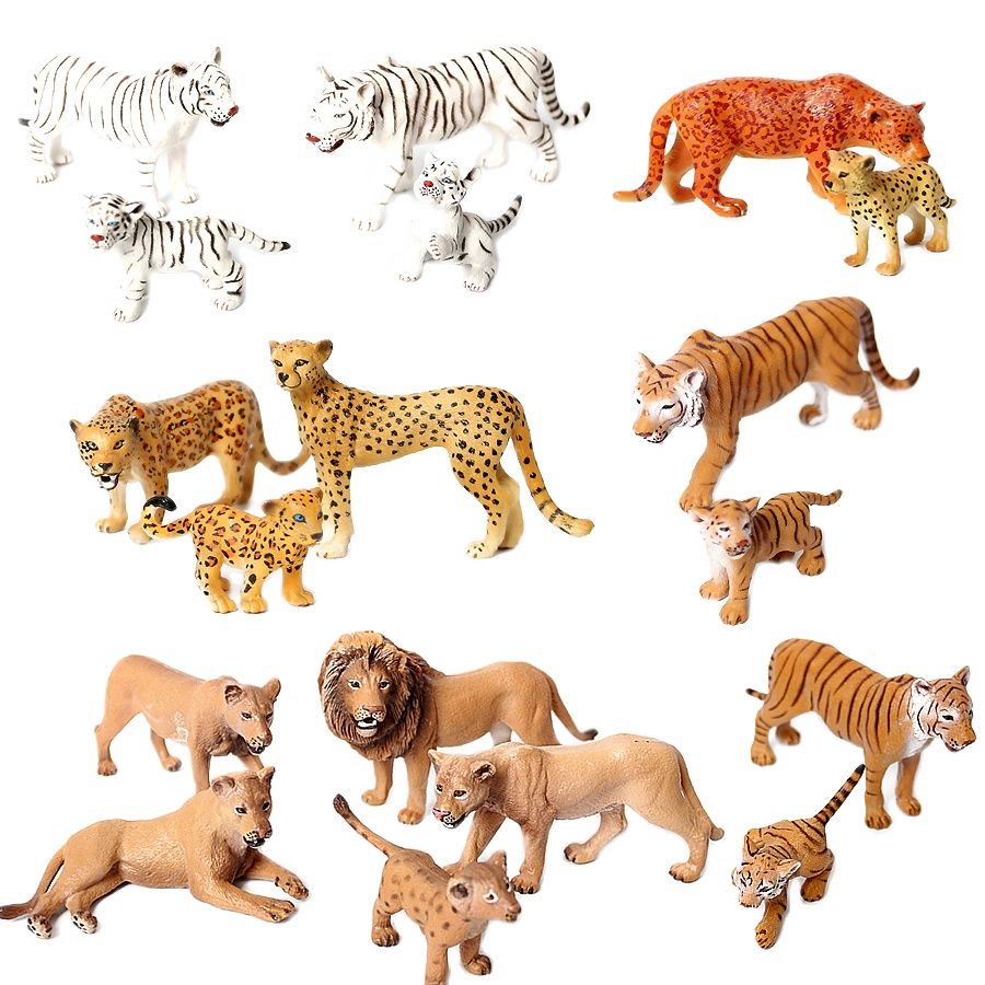 Kingdom Kids Education - 本物の野生動物キングダムの白い雌虎、ヒョウ、ライオン、パンサーの動物フィギュア、子獣モデル付き、教育玩具、ケーキトッパー