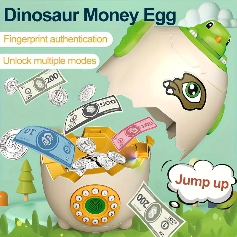 Kids Education Savings - 恐竜の卵の貯金箱、指紋パスワードロック解除機能付き、音楽ストーリー機能搭載 – 子供向け教育用貯金箱、完璧な誕生日プレゼント