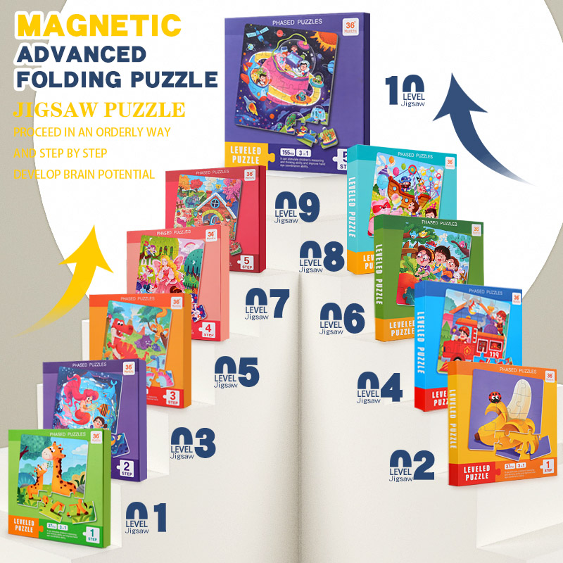 Kids Education Books - 子供用磁気木製パズル漫画柄ビジーブックジグソーパズルゲーム子供用モンテッソーリ教育玩具
