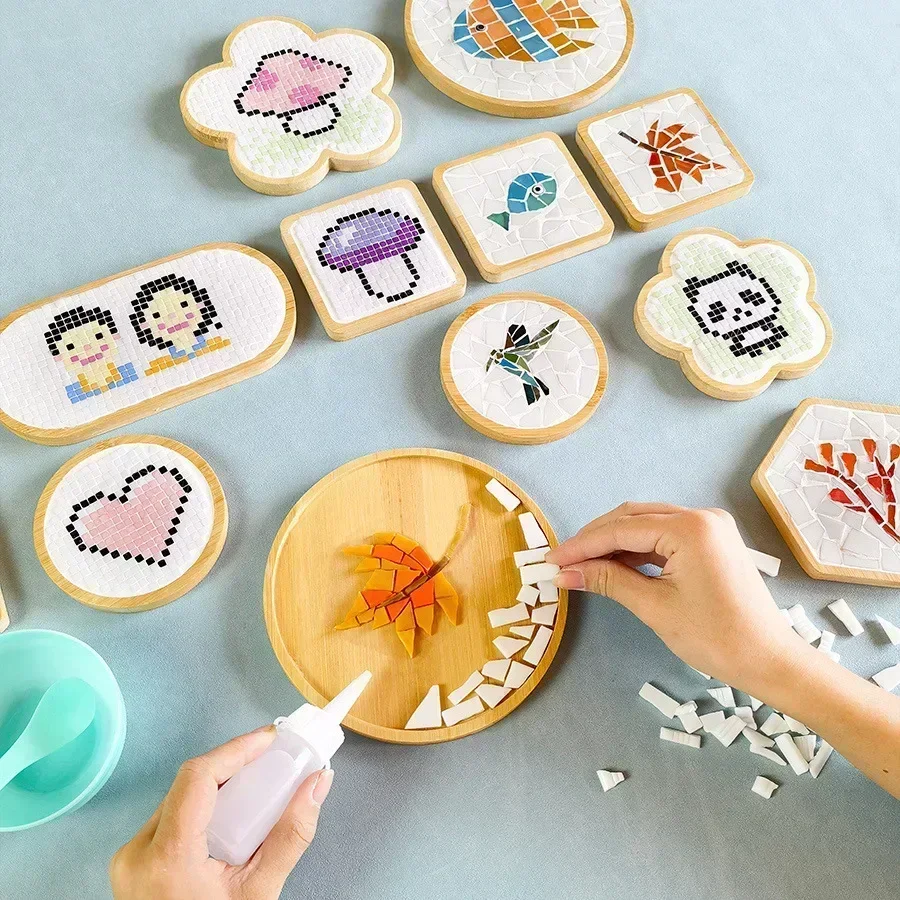 Kids Education Rug - 手作り DIY モザイクカップマット底竹パッドハートスクエアコースター親子早期教育無料作成手芸おもちゃ