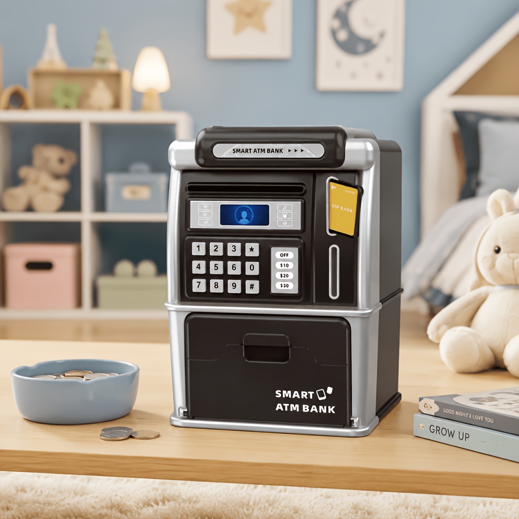 スマートATM貯金箱、自動紙幣巻き取り、PINパスワードロッ - Kids Education Savings のレビューと価格