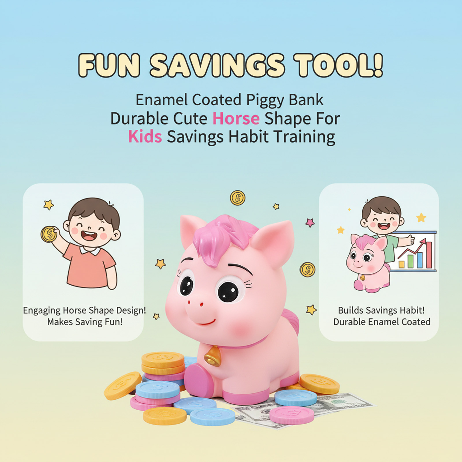 子供用貯金箱 馬の形をした貯蓄箱 かわいい教育用貯金箱 子供 - Kids Education Savings のレビューと価格