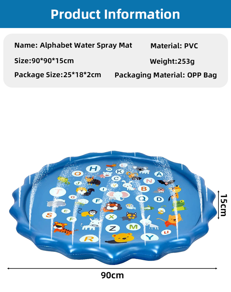 アルファベット型の空気注入式ウォータースプリンクラーパッド、 - Kids Education Rug のレビューと価格