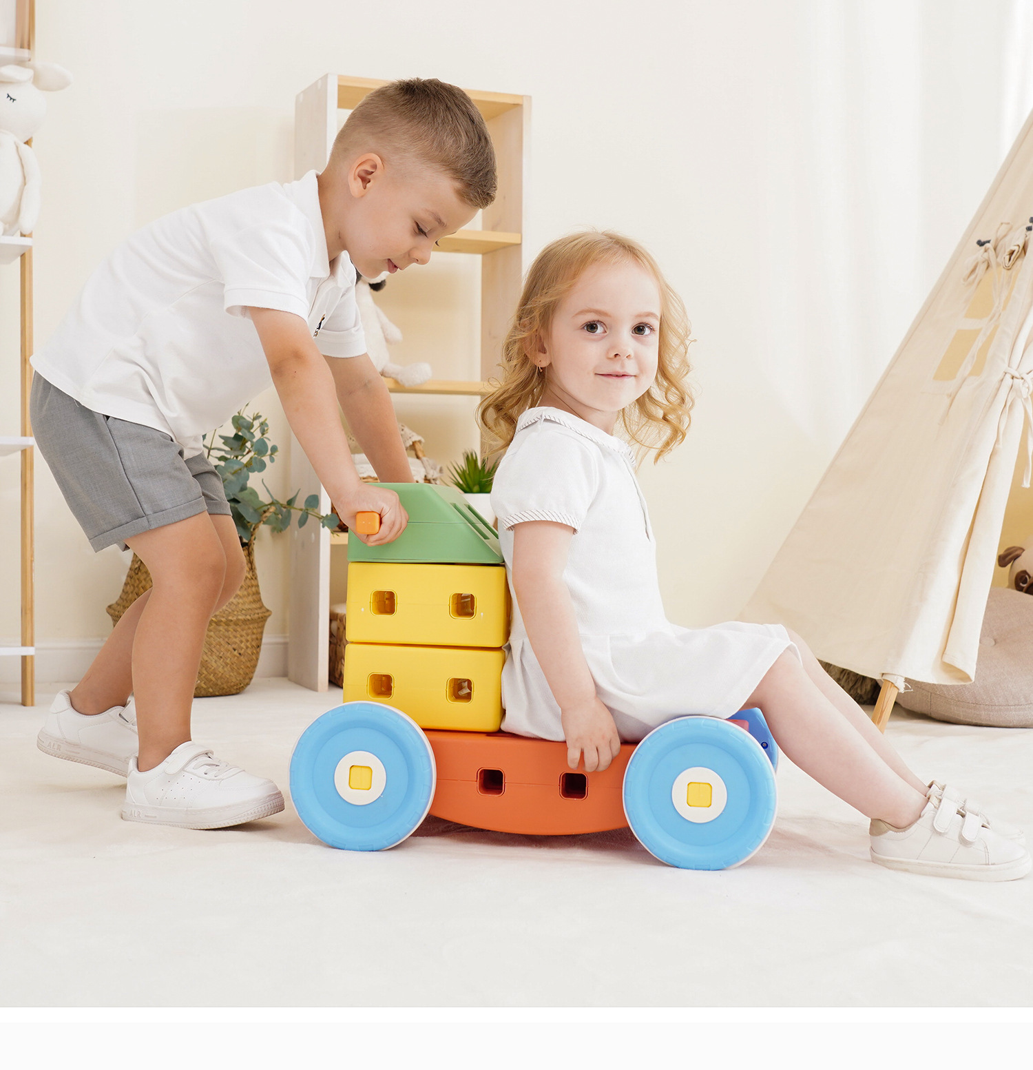幼児用DIY組み立てブロック（車輪付き）、創造的感覚教育玩具 - Kids Education Age のレビューと価格